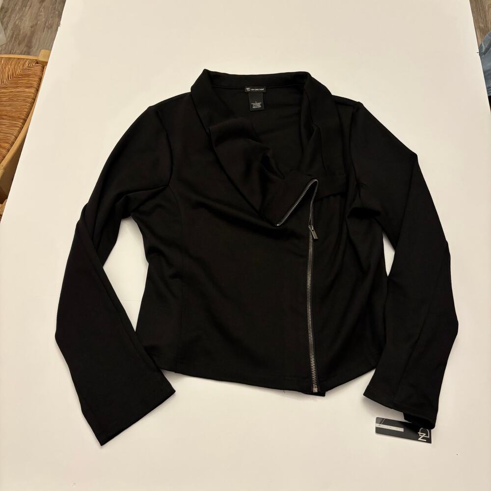 New Directions Womens L Black Asymmetrical Zip Ponte Moto Jacket NWT